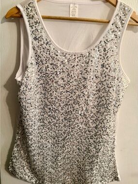 mark. White Sequin Scoop Neck Tank